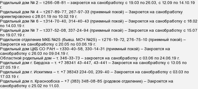 
		Когда будут закрывать роддомы на мойку в Новосибирске в 2019 году? Какой график	