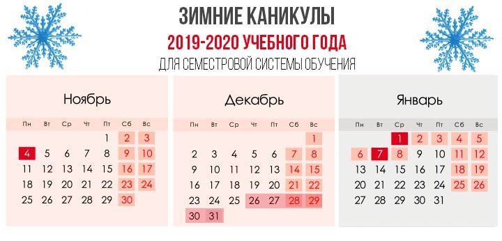Каникулы в 2019-2020 году для школьников