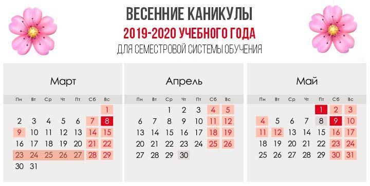 Каникулы в 2019-2020 году для школьников